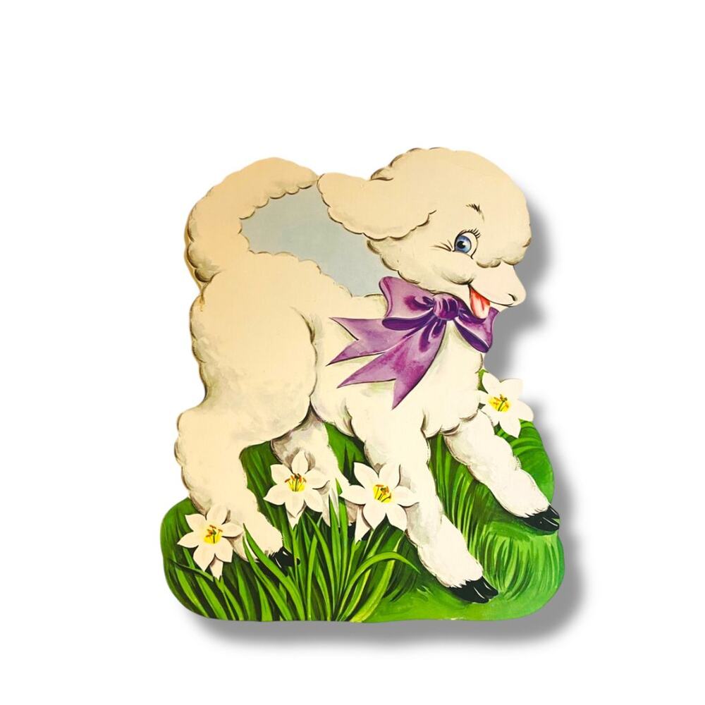 Vintage Spring Lamb Diecut Daffodils 17" Cute Retro Easter
